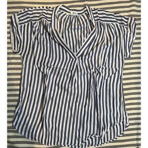 Workshop Republic Clothing Striped V Neck Short Sleeve Blouse Women's M M Rayon